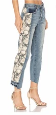 CURRENT/ELLIOTT The Uneven Seemed Original Straight Floral Jeans NWT $258 Sz 26