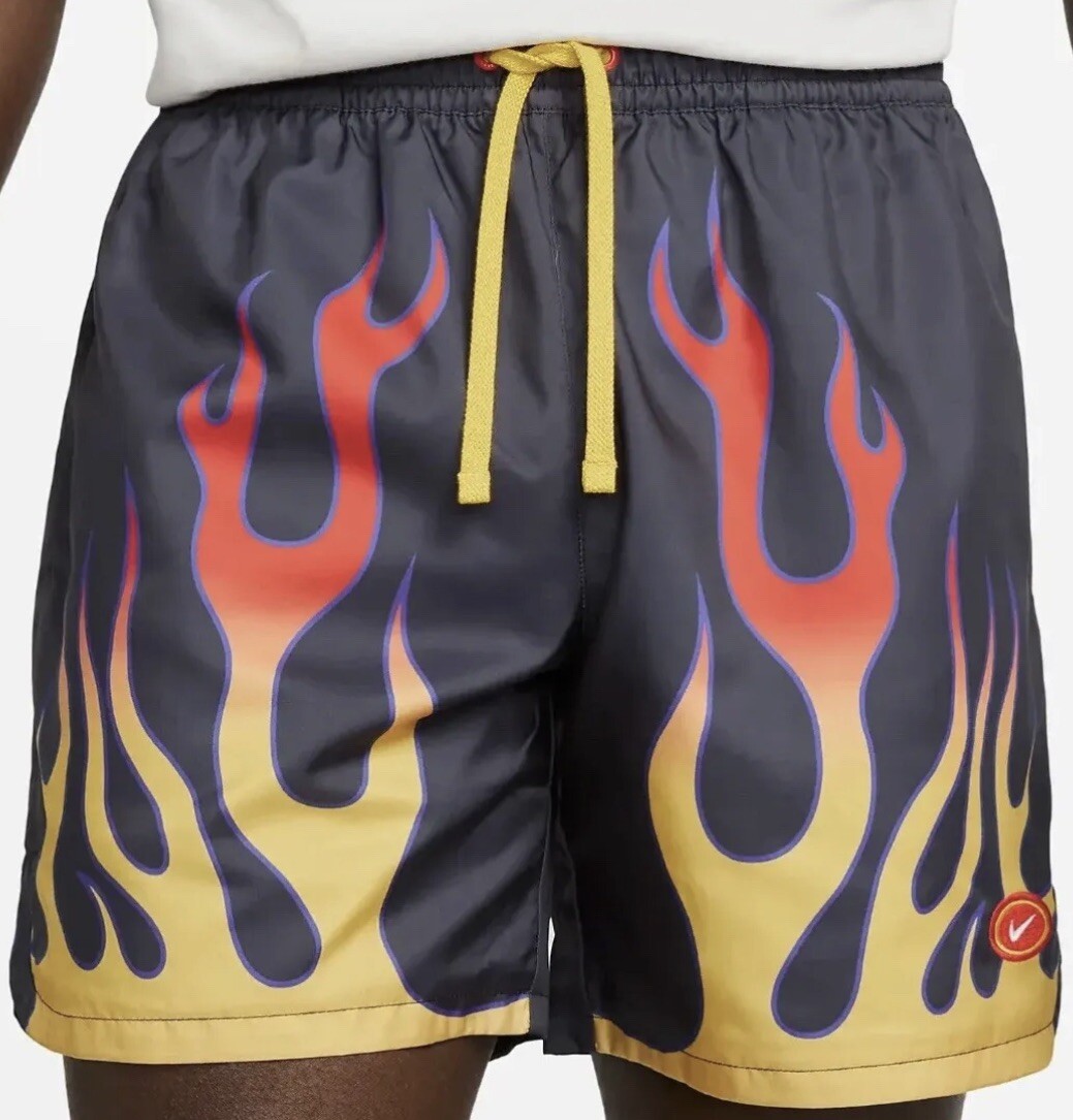Nike Sportswear Flames Fire Shorts Black Red Yellow DV9628-010