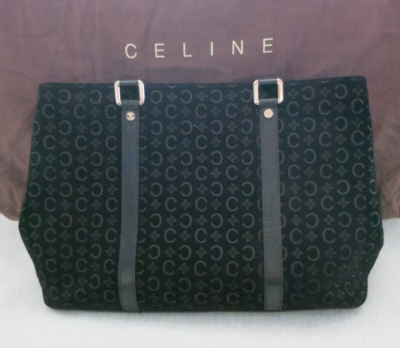 Authentic Celine Macadam C Logo Embossed Black Suede Tote Bag Dust