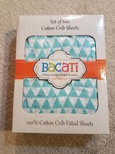 Bacati 2 cotton crib sheets, Liam Aztec aqua triangles, Muslin 2 pk fitted shee