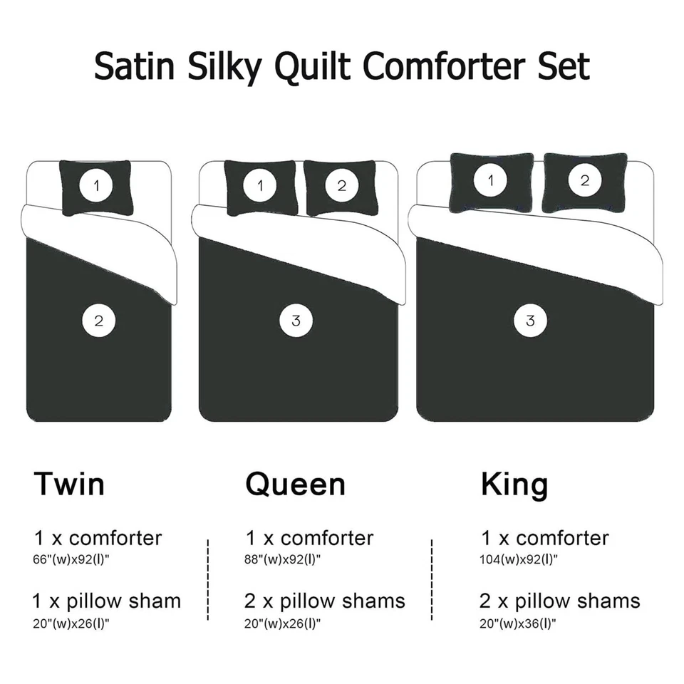 Satin Silky Quilt Super Soft Microfiber Bedding Comforter Set King or Queen Size - Image 3 of 4