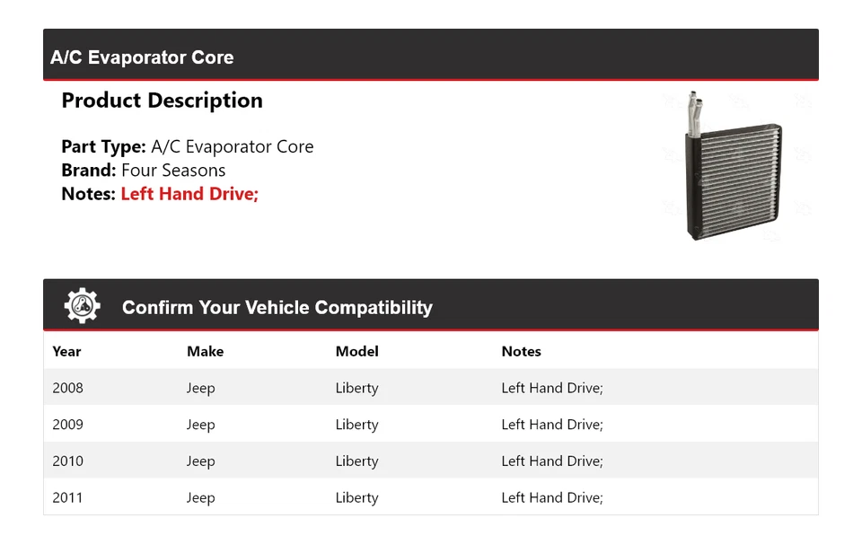 Jeep Liberty 2008-2011 núcleo evaporador aire acondicionado 4 estaciones 2009 2010 Foto 2 de 4