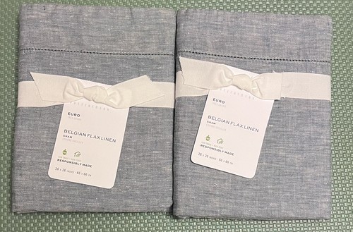 Pottery Barn BELGIAN FLAX LINEN Euro Shams ~Set of TWO~ Chambray Color NWT