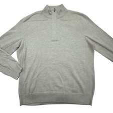 Vineyard Vines Sweater Men's Large Gray Heather Merino Ribbed Hem 1/4 Zip