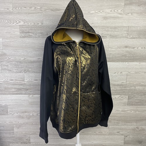 Rare E408 SNOWBOARDING JACKET Gold Marijuana Leaf Print Full Zip Hoodie Mask - 第 1/10 張圖片