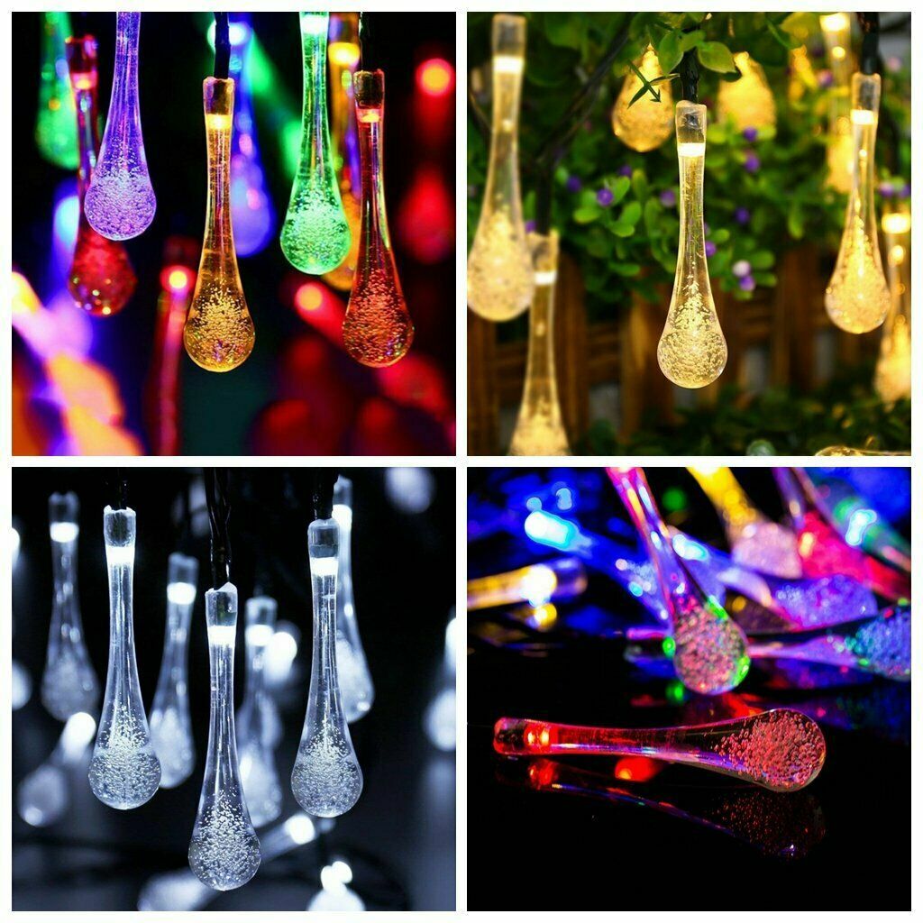 2050 LED Raindrop Teardrop Solar Power String Fairy Lights Outdoor