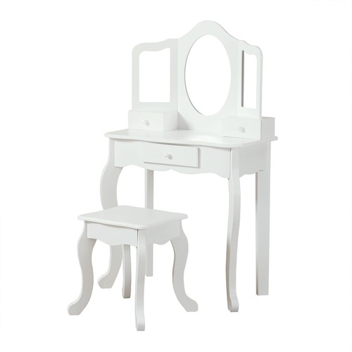 White Vanity Table Set with Acrylic Tri-Fold Mirror & Stool, Elegant Makeup Desk - Picture 12 of 12