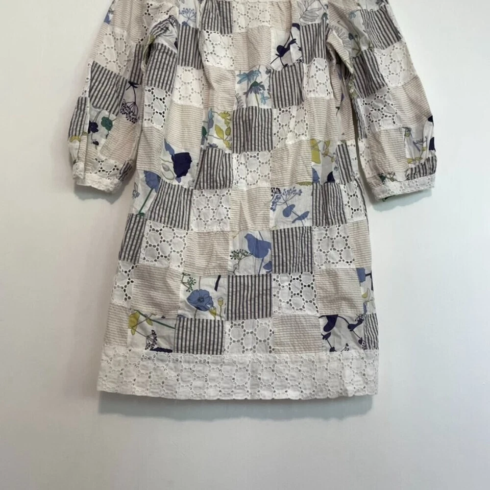 THREAD SOCIAL White Patchwork Striped Floral Seersucker Eyelet Cotton Dress sz 6 - Image 3 of 4