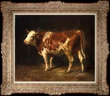 Hand painted Old Master art Oil painting Animal Portrait Cow on Canvas20"x24"