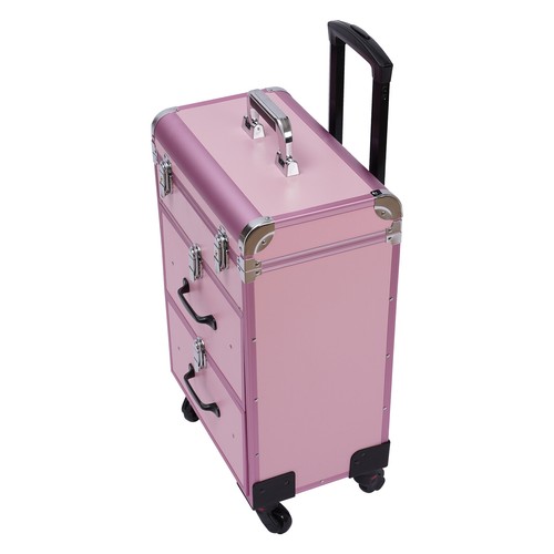 Cosmetic Pro Rolling Makeup Train Case Aluminum Trolley Train Case Box Organizer - Picture 19 of 24