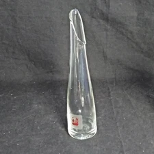 Vtg Ohio Hale Farm & Village Hand Blown Clear Glass Bud Vase 8.5" Tall w Label