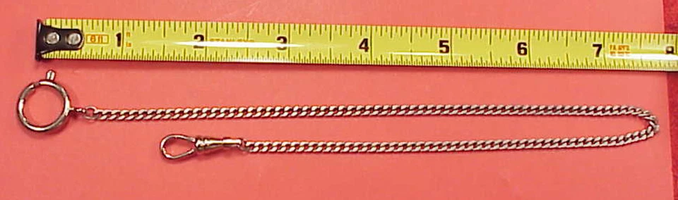 Vintage Antique Silver PLated Fine Curb Link Mans Pocket  Watch Chain 14  inch  - Image 2 of 4