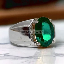 Emerald Oval Cut Gemstone With 925 Sterling Silver Ring For Men's #620