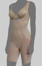  168 Spanx Women's Beige Contour Open-Bust Mid-Thigh Bodysuit Shapewear Size L
