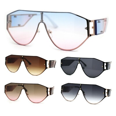 SA106 Mens Metal Frame Rimless Angular Geometric Shield Mafia Sunglasses