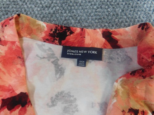 Jones New York Womens Blouse Small orange floral buttons pullover stretch - Picture 5 of 12