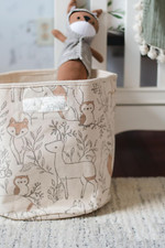 Woodland Nursery Basket, Animal Nursery Decor, Fabric Storage Bin, Collapsibl...