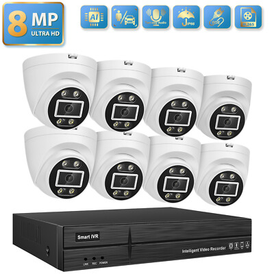 8PCS 8MP 2-Way Audio Dome Security ColorVu Camera 4K 8MP POE 16CH NVR System