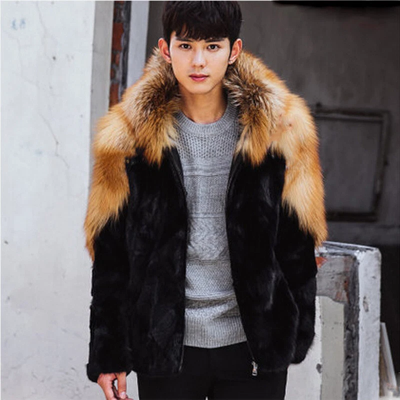 Colorblock top fur coat