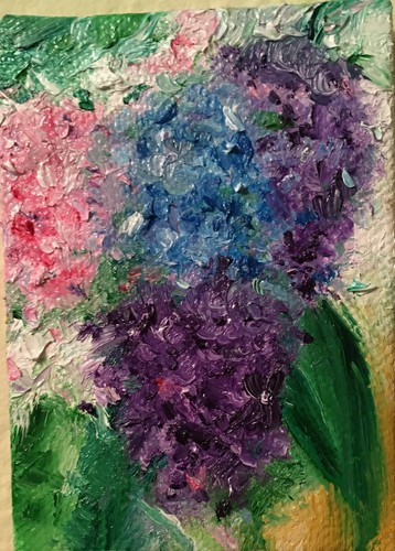 HYDRANGEAS~OIL ORIGINAL PAINTING ~ ACEO~ARTIST~MARINA DEL REY