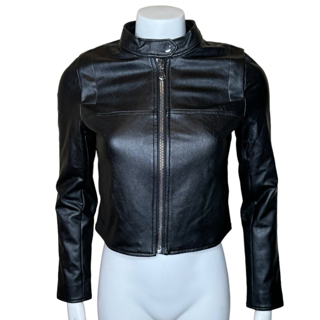 Spanx Womens Leather-Like Moto Jacket XS Vegan Faux Zip Front Luxe
