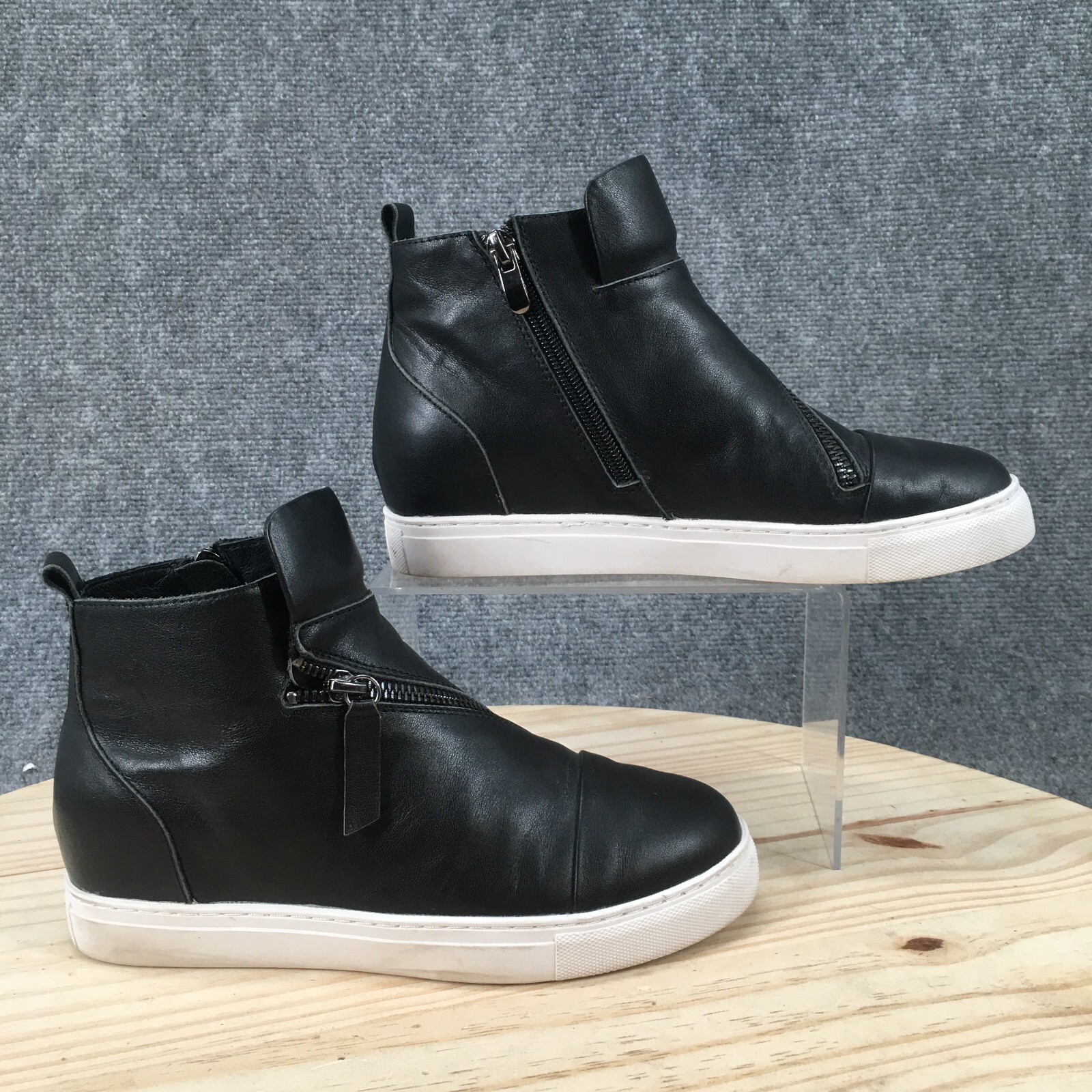 Black Leather Almond Toe Casual Zipper
