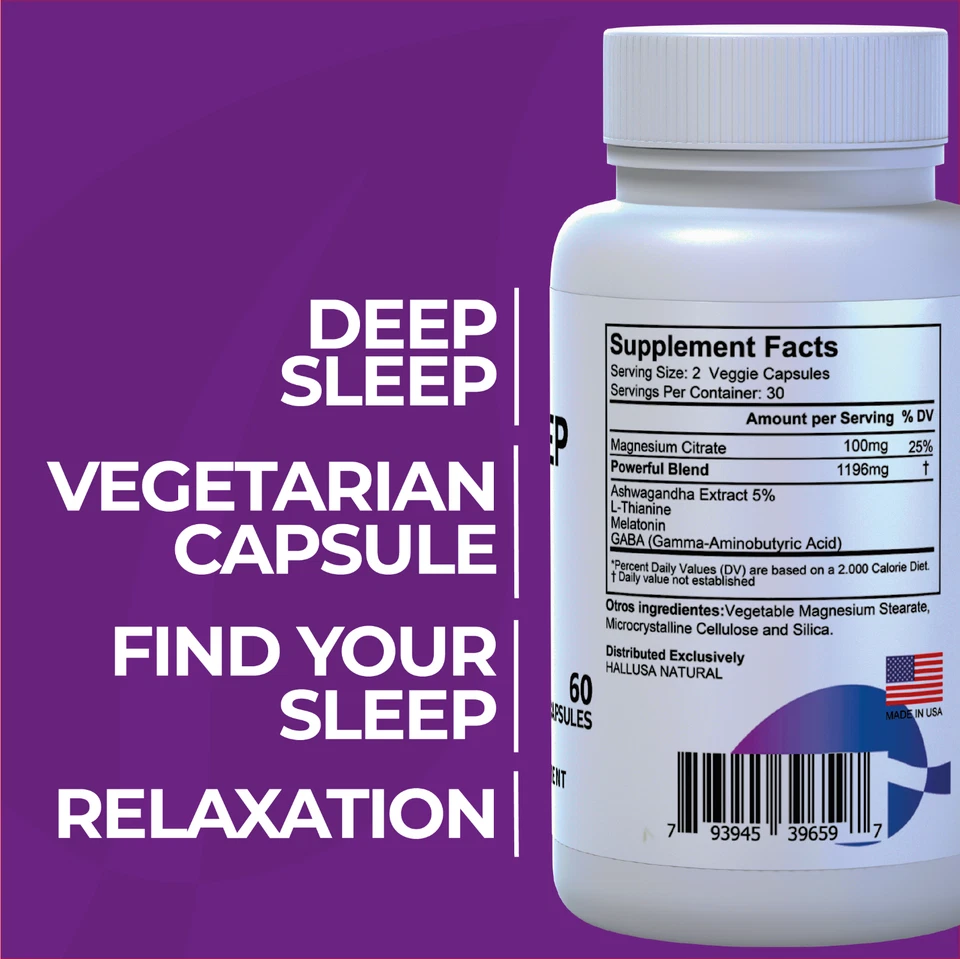 HALLSLEEP - Sleep aid pills, Melatonin, Magnesium Citrate & Ashwagandha, 60 Caps - Image 3 of 4