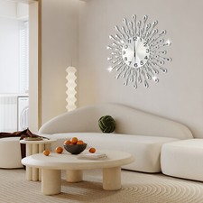 Large Crystal Wall Mounted Clock Water Drop Shaped Non-Ticking Quiet Home Decor