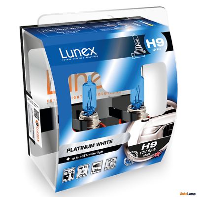 H9 Lunex Platinum White 4000K 709 65W 12V Halogen Headlamps Hard Case Twin Pack