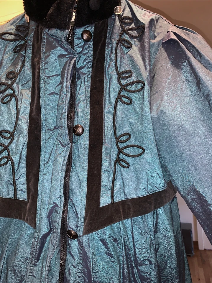 Abrigo de Colección Rothschild Imitación Piel Terciopelo Borde Largo Hinchado Verde Abrigo Chaqueta Talla 14 Foto 2 de 4