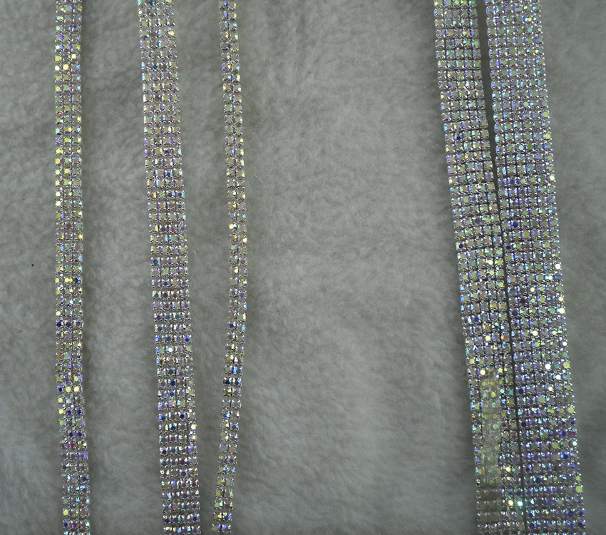 贴花 2 毫米透明 AB 玻璃水晶装饰紧凑型银色爪边链  — 第 3/3 张图片