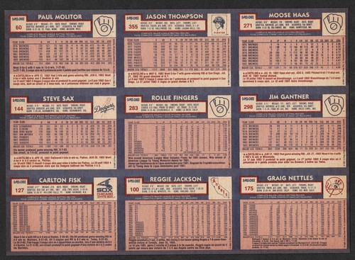 Panel de 9 tarjetas OPC sin cortar 1984, Carlton Fisk, Paul Molitor, Reggie Jackson, Nettles - Imagen 2 de 3