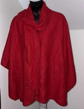 SIMPLY NATURAL 100% Alpaca Sweater Cape Poncho Shawl Red OS Boho Cottagecore