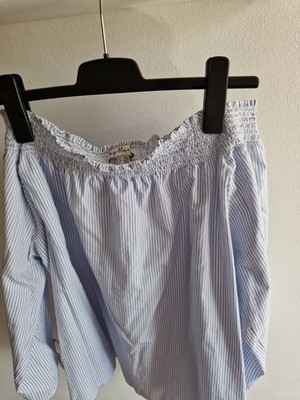 TCM my blue/Tchibo Gr. 44/46 Damen Carmen Bluse Weiß/Blau Gestreift Top Zustand 
