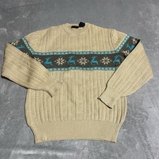 Vintage Sweater Mens Medium Abstract Knitted Jumper Patterned Grandad Knit