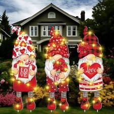 3 Pcs Valentine's Day Yard Sign Gnome Outdoor Decorations with Stakes LED Lig...