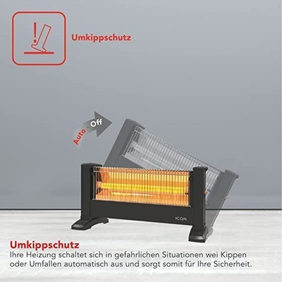 Heizstrahler Infrarot elektrisch , Umkippschutz, 900 Watt, IP 20