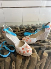 LOUIS VUITTON Canvas Monogram Starboard Espadrille Wedge Sandals Size 41