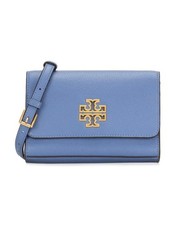 Tory Burch Britten Pebbled Leather Combo Crossbody Bag In Bluewood Gold Hardware