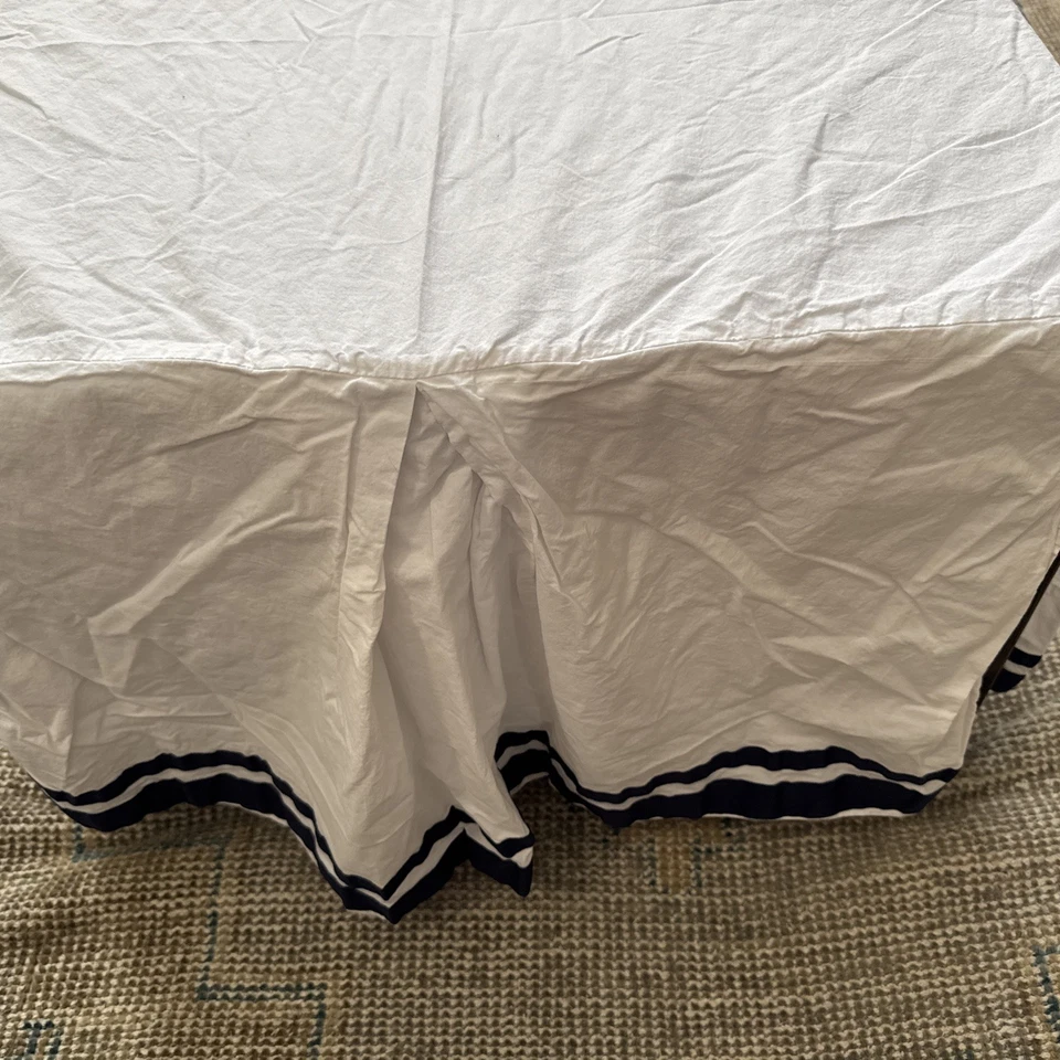 Pottery Barn Kids White Blue Harper Crib Skirt Nursery Bedding 4 sided organic - Image 2 of 4