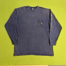Vintage Nautica XL Long Sleeve Pocket T-Shirt Navy Blue USA made faded grunge