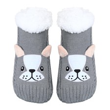 ZYZX Dog Pattern Slipper Socks for Women with Grips Winter 162grey