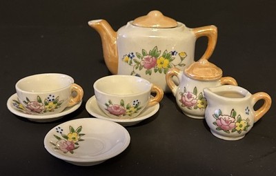 Vintage Miniature Tea Set Peach Lusterware Marked Made In Japan