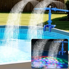 Pool Fountains for above Ground Pools, Waterfall Sprinkler Fountain with Lights,