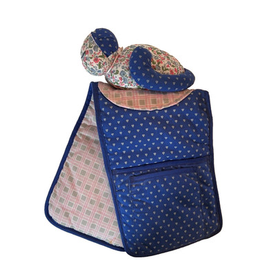 Handmade CAT Armrest Pocket Organizer Caddy Kitsch Kitty Blue Cotton Print 22'' L