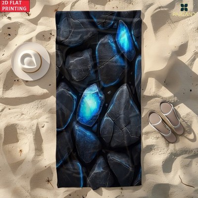 2D Flat 1pc Black Stone Blue Light Beach Towel - Soft, Ultra-Absorbent Microfi