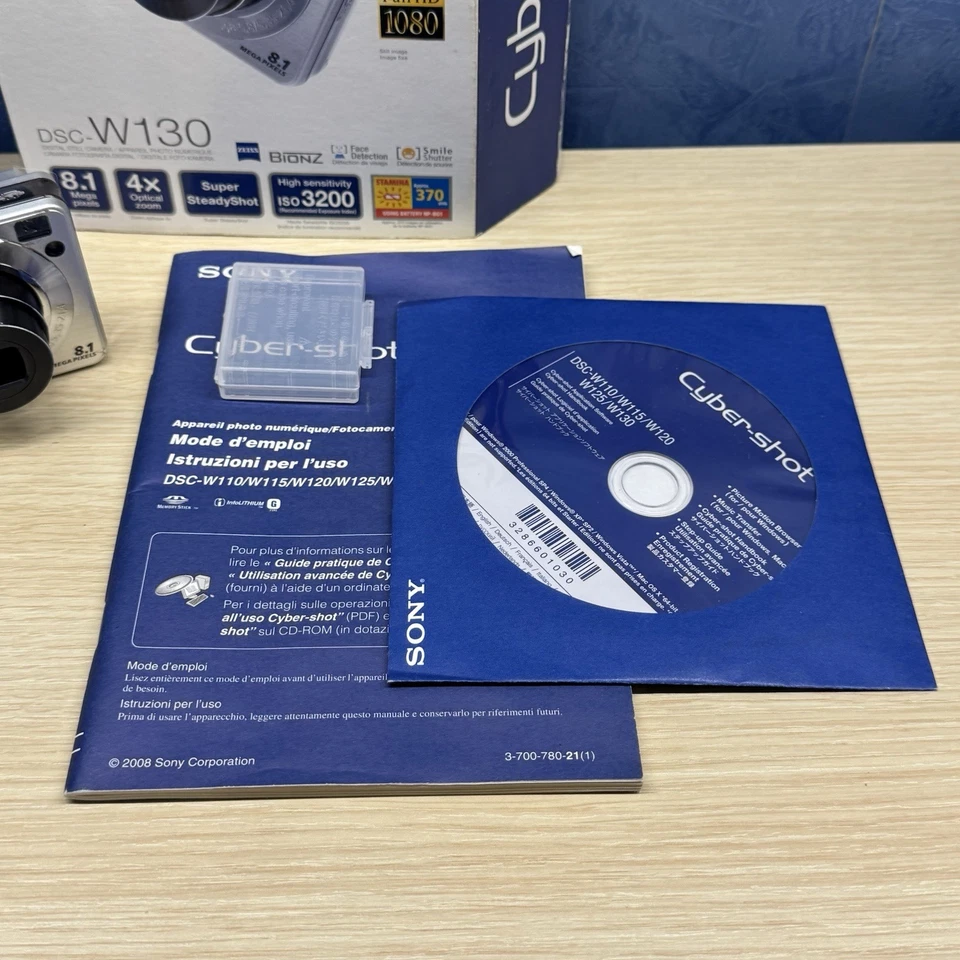 Sony Fotocamera Digitale Cyber-shot DSC-W130 8.1MP Silver Tested Complete In Box - Immagine 2 di 4