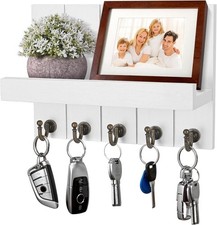 Schlüsselleiste Holz Schlüsselboard mit Ablage Schlüsselbrett mit 5 Haken Weiß