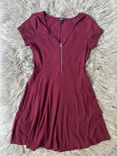 Express Women’s Burgundy Zip V-Neck Shift Summer Dress Size M