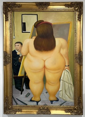 Fernando Botero Oil on Canva signed style of Art Painting (1932   2023) Framed